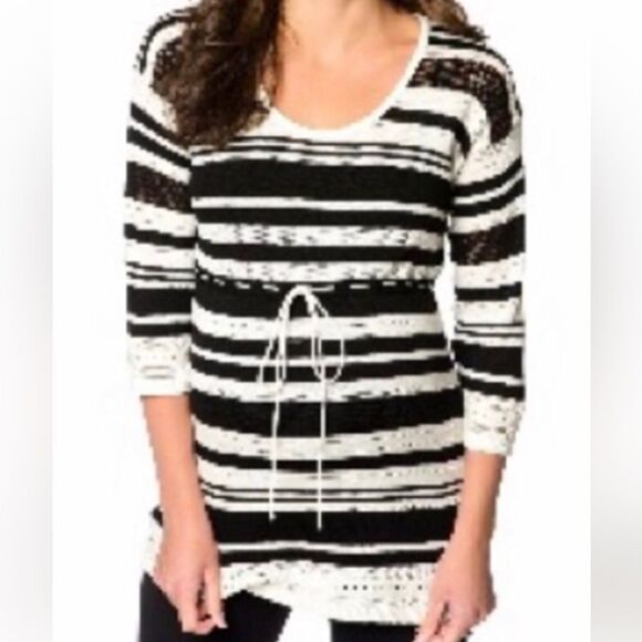 MOTHERHOOD Maternity Babydoll Knit Sweater, black & cream, size M - Picture 8 of 11